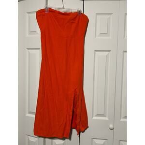 SNDYS Everyday Strapless Orange Linen Blend Dress Women’s XXL Smocked Back Slit